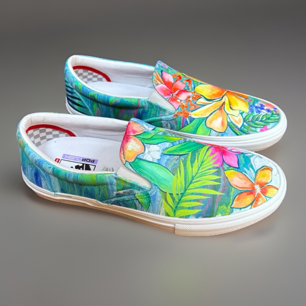 Van’s Custom Handpainted Mens sz 13 Popcrush Skateboarding Island Slip On shoes - Picture 3 of 12